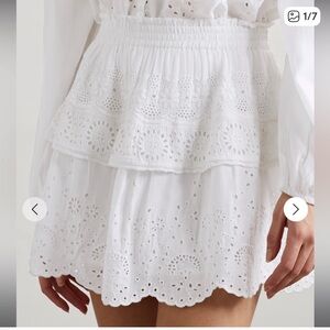 NWT LoveShackFancy Charmaine Antique White Eyelet Tiered Mini Skirt Large